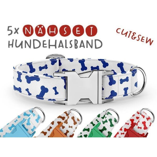 Nähset Hundehalsband - Knochen - 5 Stück pro Set / 3 Größen zur Auswahl