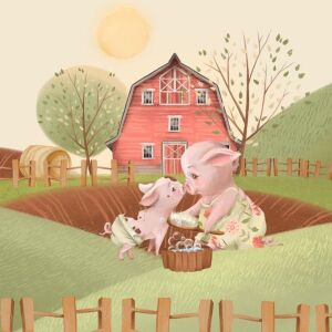 Bio-Jersey Panel, Frühling auf der Farm, schweine