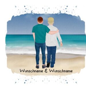 XL Panel Männer Paar am Meer, Wunschnamen +...