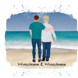 XL Panel Männer Paar am Meer, Wunschnamen + Wunschfrisuren, Bio-Jersey