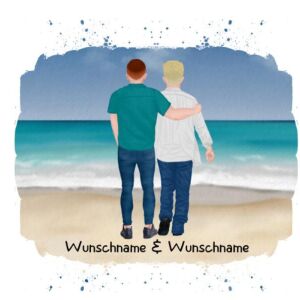 Hochw. Kissen-Panel Männer Paar am Meer, Wunschnamen +...