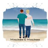 Hochw. Kissen-Panel Männer Paar am Meer, Wunschnamen + Wunschfrisuren
