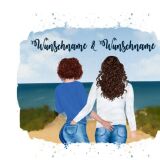 Hochw. Kissen-Panel Frauen Paar am See, Wunschnamen + Wunschfrisuren