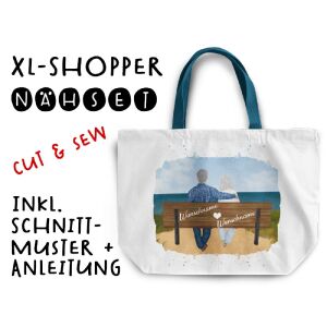 Nähset XL Shopper-Bag Oma & Opa auf der Bank, Wunschnamen...