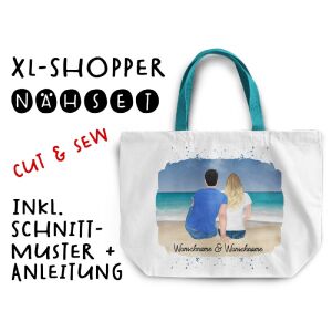 Nähset XL Shopper-Bag Paar am Meer, Wunschnamen +...