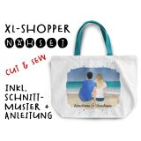 Nähset XL Shopper-Bag Paar am Meer, Wunschnamen + Wunschfrisuren, inkl. Schnittmuster