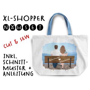 Nähset XL Shopper-Bag Paar auf der Bank, Wunschnamen +...