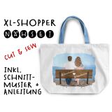 Nähset XL Shopper-Bag Paar auf der Bank, Wunschnamen + Wunschfrisuren, inkl. Schnittmuster