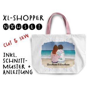 Nähset XL Shopper-Bag Frauen Paar am Meer, Wunschnamen +...
