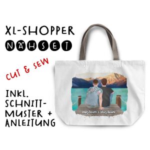Nähset XL Shopper-Bag Männer Paar am See, Wunschnamen +...