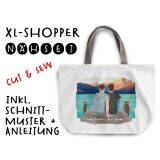 Nähset XL Shopper-Bag Männer Paar am See, Wunschnamen + Wunschfrisuren, inkl. Schnittmuster