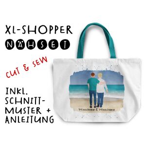 Nähset XL Shopper-Bag Männer Paar am Meer, Wunschnamen +...