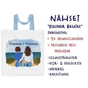 Nähset Tasche Frauen Paar am See, Wunschnamen + Wunschfrisuren, Canvas