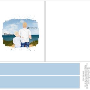 Nähset Tasche, Vater & Kind (Grundschulkind) am Strand , Wunschnamen + Wunschfrisuren, Canvas