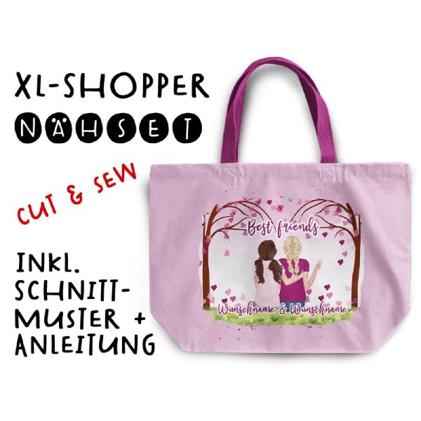 Nähset XL Shopper-Bag, Best Friends, Grundschulmädchen, Wunschnamen + Wunschfrisuren, inkl. Schnittmuster