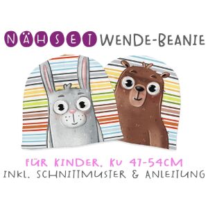 Nähset Wende-Beanie, KU 47-54cm, Bunny & Bear, Bio-Jersey