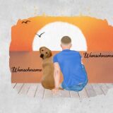 XL Panel Mann mit Hund, Wunschnamen, Wunschfrisuren + Hunderasse, Bio-Jersey