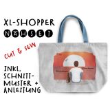 Nähset XL Shopper-Bag, Mann mit Katze, Wunschnamen, Wunschfrisuren + Katze zur Auswahl, inkl. Schnittmuster