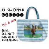 Nähset XL Shopper-Bag, Frau auf Pferd, Wunschnamen, Wunschfrisuren + Pferde zur Auswahl, inkl. Schnittmuster