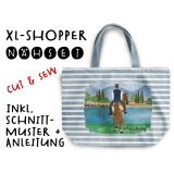 Nähset XL Shopper-Bag, Mann auf Pferd, Wunschnamen, Wunschfrisuren + Pferd zur Auswahl, inkl. Schnittmuster