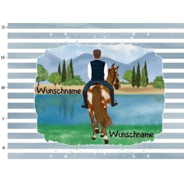 Hochw. Kissen-Panel, Mann auf Pferd, Wunschnamen, Wunschfrisuren + Pferd zur Auswahl