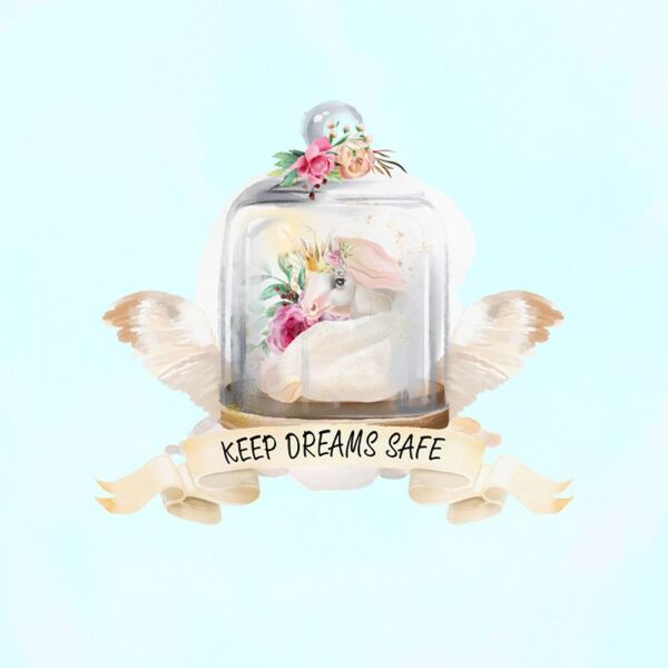 Bio-Jersey Panel, unicorns & flowers, keep dreams safe, türkis, by Bio-Box