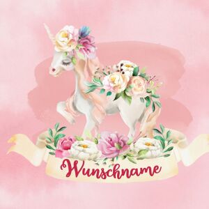 Bio-Jersey WUNSCHNAME Panel, unicorns & flowers, pink