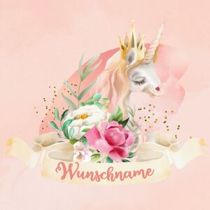 Bio-Jersey WUNSCHNAME Panel, unicorns & flowers, rosa,...