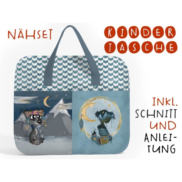 Nähset Hochw. Kindertasche Boholand Katze, inkl. Schnittmuster + Anleitung, ägyptische Baumwolle