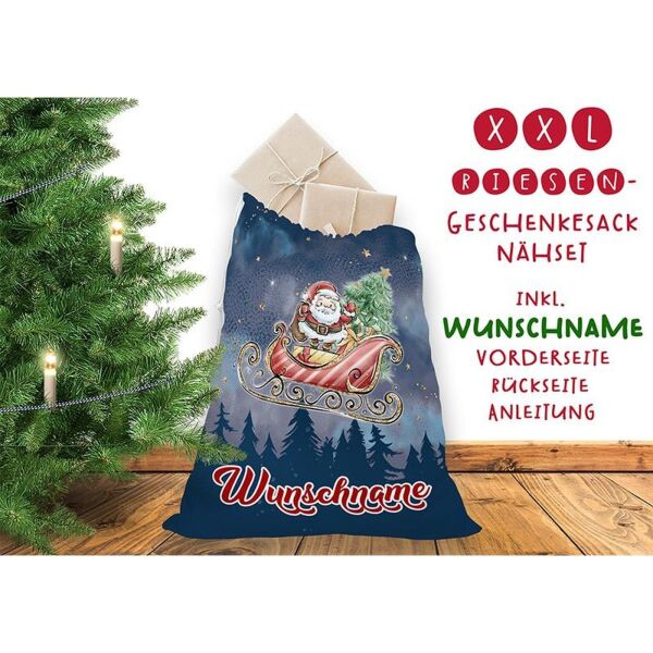 Nähset XXL Riesen WUNSCHNAME Geschenke-Sack Schlitten Weihnachtsabend, Canvas