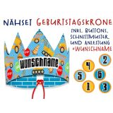Nähset Geburtstagskrone mit WUNSCHNAME inkl. Jahreszahlen, Bagger/Baustelle Schnittmuster & Anleitung