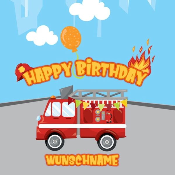 Bio-Jersey WUNSCHNAME Panel + Kombistoff Happy Birthday Feuerwehr, 2 in 1