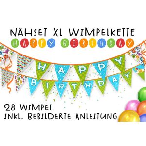 Nähset XL Wimpelkette Happy Birthday, 28 Wimpel,...