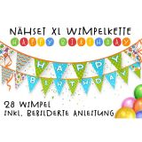 Nähset XL Wimpelkette Happy Birthday, 28 Wimpel, Monster