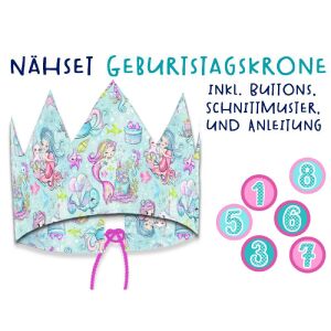 Nähset Geburtstagskrone inkl. Jahreszahlen, mermaid Party - Meerjungfrauene Schnittmuster & Anleitung