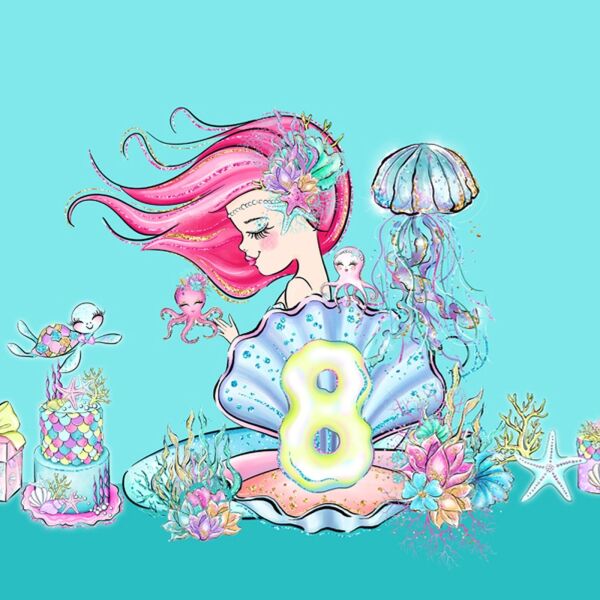 Bio-Jersey Panel + Kombistoff 8. Geburtstag mermaid Party - Meerjungfrauen, 2 in 1