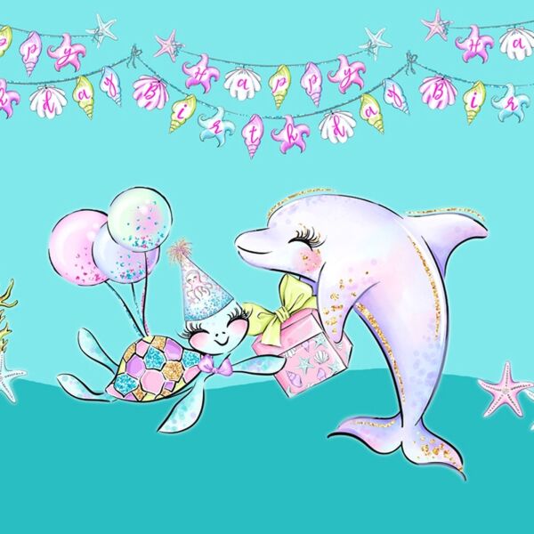 Bio-Jersey Panel, mermaid Party - Meerjungfrauen mit Schildkröte & Delfin, by Bio-Box
