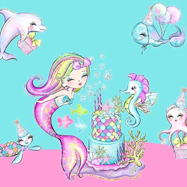 Bio-Jersey Panel, mermaid Party - Meerjungfrauen mit Tieren, by Bio-Box