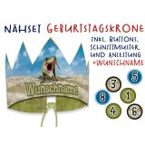 Nähset Geburtstagskrone mit WUNSCHNAME inkl. Jahreszahlen, Dinosaurier Schnittmuster & Anleitung