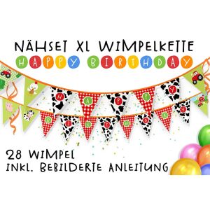 Nähset XL Wimpelkette Happy Birthday, 28 Wimpel, Bauernhof