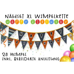 Nähset XL Wimpelkette Happy Birthday, 28 Wimpel, Frech &...