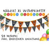 Nähset XL Wimpelkette Happy Birthday, 28 Wimpel, Frech & Wild