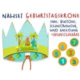 Nähset Geburtstagskrone mit WUNSCHNAME inkl. Jahreszahlen, Dino Schnittmuster & Anleitung