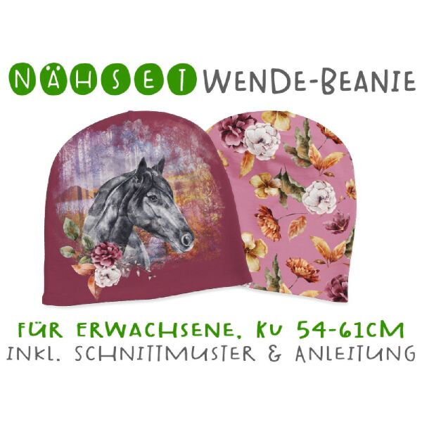 Nähset Erwachsenen Wende-Beanie, KU 54-61cm, Forest Portraits, Pferd, Bio-Jersey