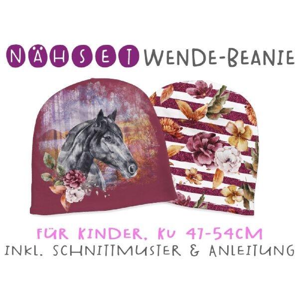Nähset Wende-Beanie, KU 47-54cm, Forest Portraits, Pferd, Bio-Jersey