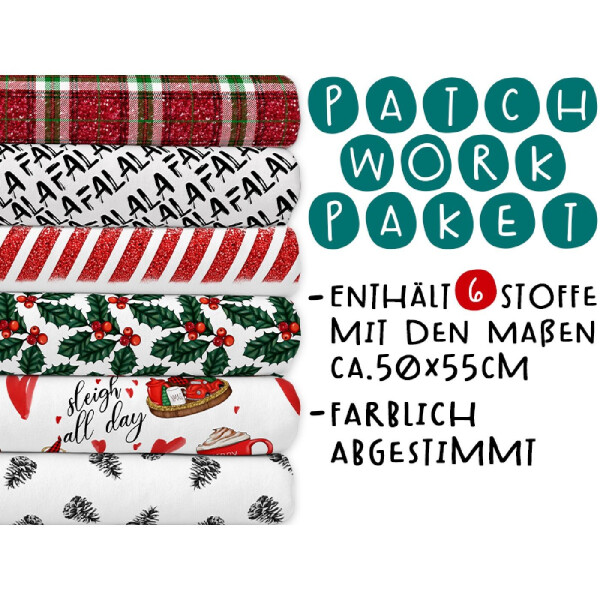 XL Patchworkpaket, 6 Designs, Christmas, Stoffpaket Baumwolle, hochwertige Popeline