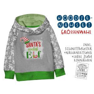 Nähset Hoodie Hello Santa Kids, Coolest Elf, inkl....