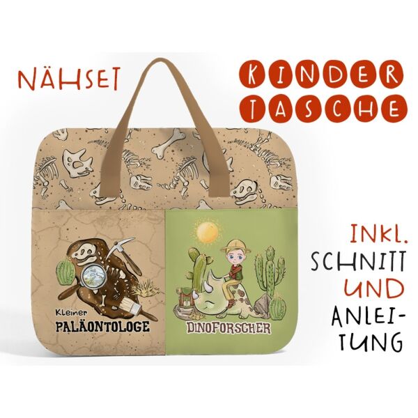 Nähset Hochw. Kindertasche Dinoforscher, inkl. Schnittmuster + Anleitung, ägyptische Baumwolle
