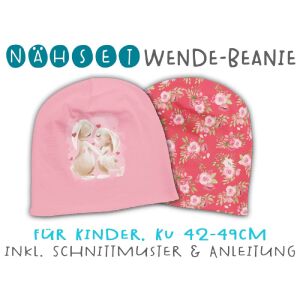 Nähset Wende-Beanie, KU 42-49cm, Bunnielove, Bio-Jersey