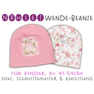 Nähset Wende-Beanie, KU 47-54cm, Bunnielove, Bio-Jersey